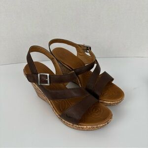 B.O.C. Brown Saddle Schirra Slingback Strappy Cork Wedge Platform Sandals Size 8